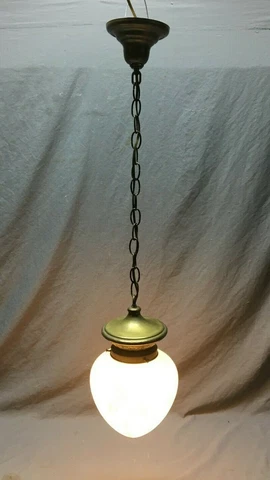 VTG Brass Tear Drop Ceiling Light Fixture Etched Frosted Glass Globe 1654-21B Cover