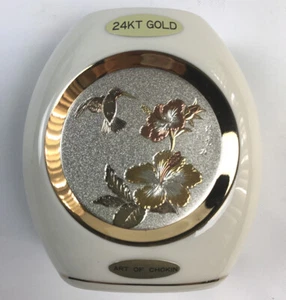 The Art of Chokin 24K Goldrand Knospe Vase Japan Vogel Blumen - Bild 1 von 5