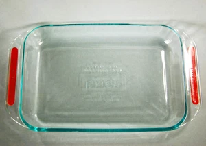 PYREX ~ 9" x 13" ~ #2233 ~ Clear w Red Silicone Grips ~ Rectangular Baker - Picture 1 of 4