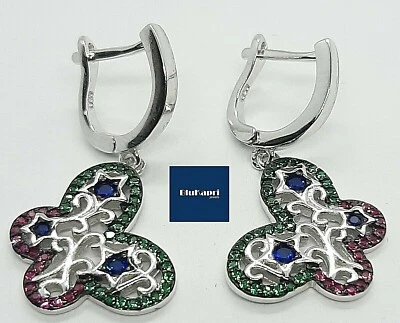 Orecchini Donna farfalla traforata con zirconi  colorati - Immagine 1 di 4