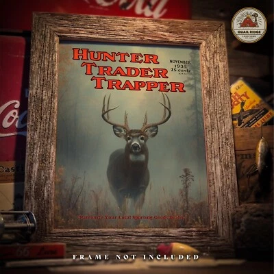 Vintage Whitetail Deer Art Print Hunting Magazine Fishing Cabin Wall Decor Gift - Image 1 of 4