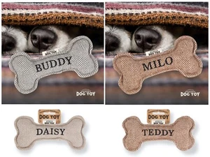 Personalised Squeaky Dog Toys Bone Shaped Soft Pet Puppy Durable Outdoor Play - Picture 1 of 93