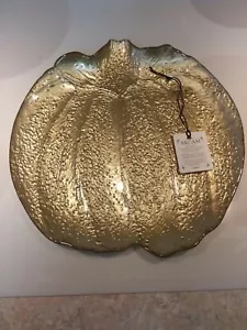 Akcam Art Glass 11" Gold Color Plate in Shape of a Pumpkin Fall / Thanksgiving - Picture 1 of 8