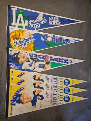 Lote de (6) banderines de los Dodgers de Los Ángeles MLB CHAN HO PARK / HIDEO NOMO novato '95 Foto 1 de 4