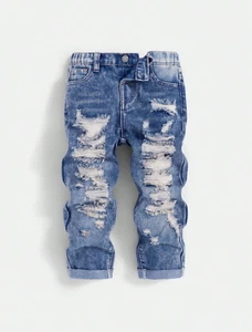 Jean Rasgado Pantalones Mezclilla Para Niños Elegantes Vaqueros Pantalón Azul - Picture 1 of 9