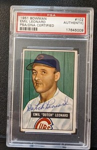 1951 Bowman 102 Emil Dutch Leonard Auto PSA Authentic POP 6 Deceased Cubs AS