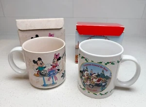 2 Disney Christmas Mugs 1995 Epcot & Mickey Minnie Skating w/Boxes - Picture 1 of 4