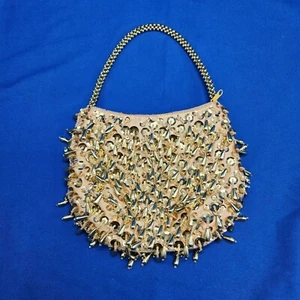 Vintage Gold Beaded Embellished Small Evening Formal Party Handbag Clutch - Picture 1 of 9
