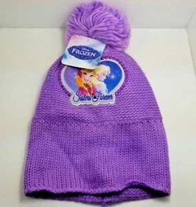 Nuevo Niñas Disney Congelado Púrpura Tejido Sombrero Hermanas Forrado de Vellana Sombrero 4-14!!¡! - Imagen 1 de 3