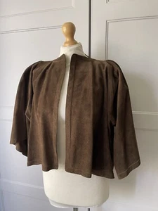 Vintage 70s Jean Muir Suede Cape Full Cut Jacket Rare Brown - Picture 1 of 6