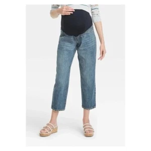 Over Belly Cropped Vintage Stretch Straight Isabel Maternity Jeans, Size 8 687 - Picture 1 of 14