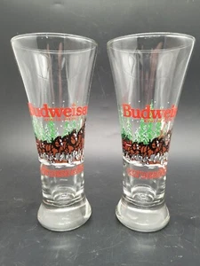Juego de 2 vasos de cerveza estriados vintage 1989 Christmas Budweiser Clydesdale Horses - Imagen 1 de 5