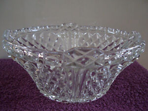 Vintage Extremely Heavy Decorative Glass Serving Bowl Approx Diameter 10"