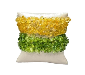 Set Of 2 Stretch Bracelets With Green And Yellow Chip Beads - Picture 1 of 6