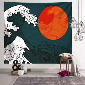 Wall Hanging Tapestry Decor Bedspread Japanese Art Painting Wave Poster Slogan - Picture 1 of 9