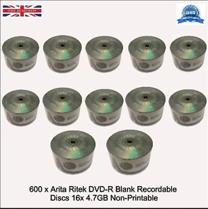 600 x Arita Ritek DVD-R 8x Blank 4.7GB Non-Printable Recordable Logo Blank Disc - Picture 1 of 24