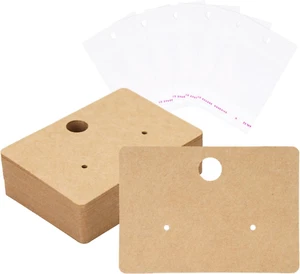 Tarjetas de exhibición de pendientes de 100 piezas, etiquetas de soporte de joyería marrón de 2X1,4 pulgadas con bolsa de 100 piezas - Imagen 1 de 12