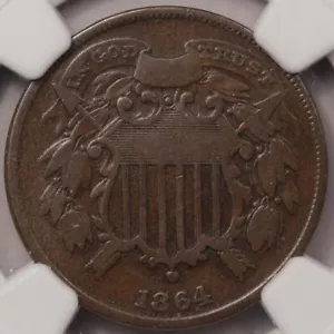 1864 Small Motto Two Cent Piece NGC F-15 - Picture 1 of 4