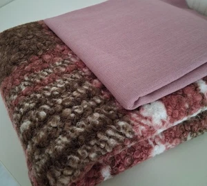 Boucle-Fleece Kariert in altrosa/braun 50 x 150 cm + Leinen 50 x 140 /150 cm - Bild 1 von 4