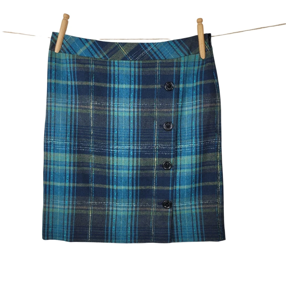 NEW J Jill Wool Pencil Skirt Size 6 Plaid Teal Blue Tartan Career Professional - Image 1 of 4