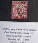 1850 NSW Australia 1d Gooseberry red Imp Sydney Views stamp w clouds used C£600