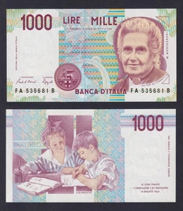 Banconota Italia 1000 lire Montessori 1990 P.-114a FDS/UNC - Picture 1 of 2