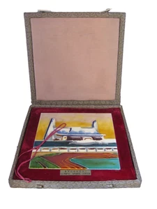 1980s China Olympic Sports Center Tile Ornament Souvenir With Original Box - Picture 1 of 7