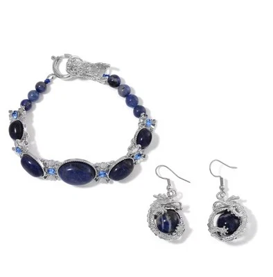 Pulsera y pendientes de dragón de cristal austriaco de sodalita aleación y acero inoxidable 6,75 Foto 1 de 4