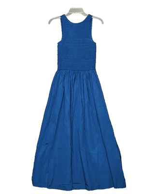 New Madewell Sicily Midi Dress XXS Blue Smocked Sleeveless Summer Casual Poplin - Image 1 of 4