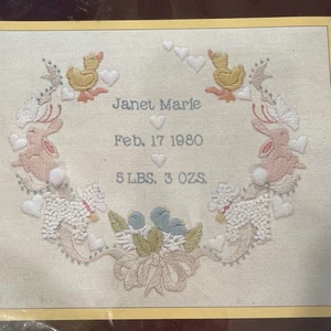 Vintage 1983 Sunset Stitchery SWEET BABY KEEPSAKE Kit 2621 Bunny Duck New Sealed - Bild 1 von 5