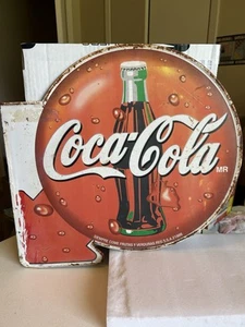VTG Spanish Coca Cola Flange 2-Sided METAL SIGN siempre come frutas y verdura - Picture 1 of 15