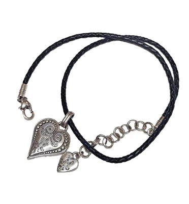 Collar Corazón Ofelia Brighton Retirado Chapado en Plata Cordón Cuero Trenzado Negro Foto 1 de 4