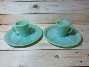 2 Fire King Jadeit geteilt Restaurant Geschirr Teller & 2 Tassen Anchor Hocking - Bild 1 von 11
