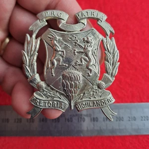 South African Pretoria Highlanders Tam O'Shanter Glengarry White Metal Badge - Picture 1 of 3