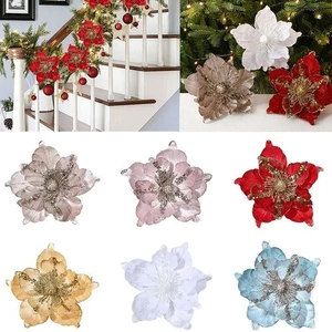 Hanging Ornament Christmas Tree Flowers Xmas Gift Fake Flower Home Decoration - Picture 1 of 13