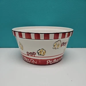 Popcorn Ceramic Bowl Tabletops Unlimited Movie Room Home Decor Red White - Picture 1 of 9