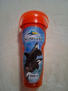 Sea World Shamu Orca Killerwal orange Kunststoff Souvenir Tasse Wasserflasche - Bild 1 von 6