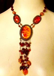 VINTAGE 1980'S AMBER PENDANT NECKLACE - USA - Picture 1 of 4