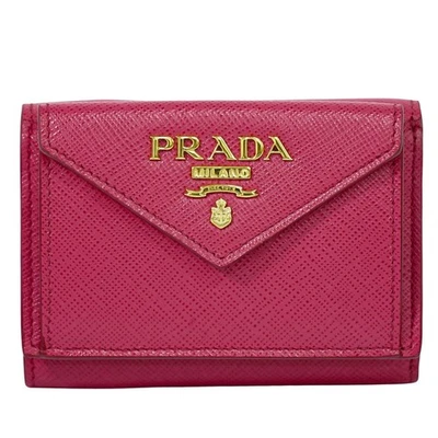 PRADA 1MH021 Saffiano Metal Leather Trifold Compact Wallet Pink Gold - Image 1 of 4