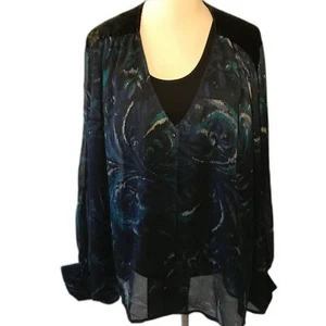 NWT Nicole Richie Sheer Water Color Dressy Cape Top Button Front Top XL READ - Picture 1 of 7