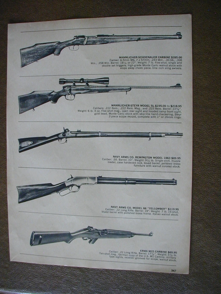 1969 Foreign Rifles Navy Arms, Erma, Stoeger, Sako 2 lados vintage anuncio impreso 64347 Foto 1 de 2