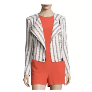 Veronica Beard Jacket Mara Striped Tweed Motorcycle Moto Sz 4 ASO TV Celebrity - Picture 1 of 12