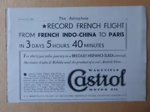 1/1932 PUB WAKEFIELD CASTROL HANOI PARIS BREGUET HISPANO CODOS ROBIDA AD - Foto 1 di 1