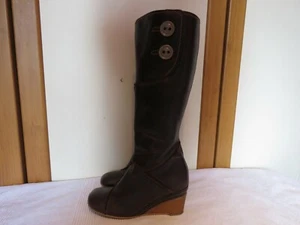 FLY LONDON LEST DARK BROWN LEATHER TALL WEDGE BOOTS UK 5 EUR 38 USA 7 RRP £145 - Picture 1 of 12