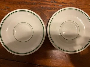 2 Vintage Jackson Vitrified China Green Stripe Saucers Restaurant Ware c1970s - Picture 1 of 3
