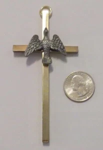 Gold Tone Cross w/Pewter Eagle 4" Wall Hanging Pendant - Picture 1 of 6