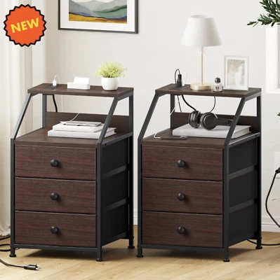 Juego De 2 Mesitas De Noche Con Cajones Mesas De Noche Para Cuarto Dorm Café Foto 1 de 4