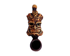 Máscara Tiki Sonriente Hecha a Mano Tabaco Fumar Mini Pipa de Mano Dios Polinesio Hawai - Imagen 1 de 6