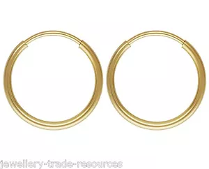 1x Pair 16mm 14ct Gold Filled Round Hoop Sleeper Earrings - Picture 1 of 1