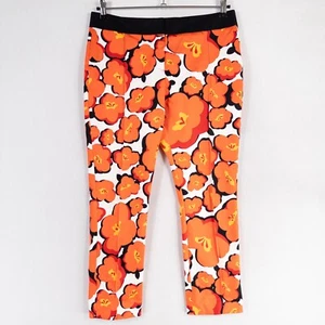 Worthington Pants Womens 10 Red Orange Floral Bold Print Ankle Straight Mid Rise - Picture 1 of 9